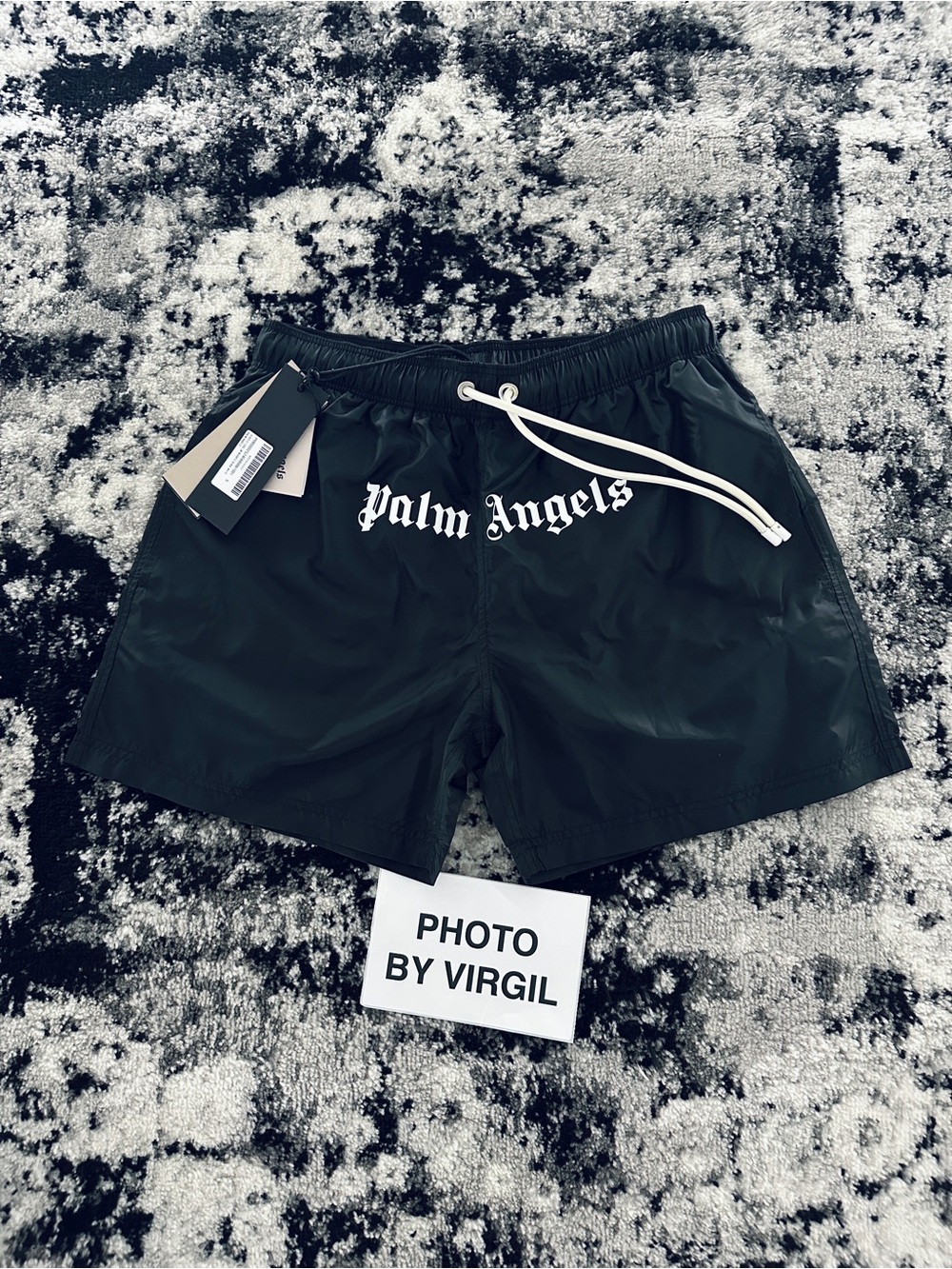 Palm Angels Black Men's Athletic Swim Shorts with White Logo Size Small NWT